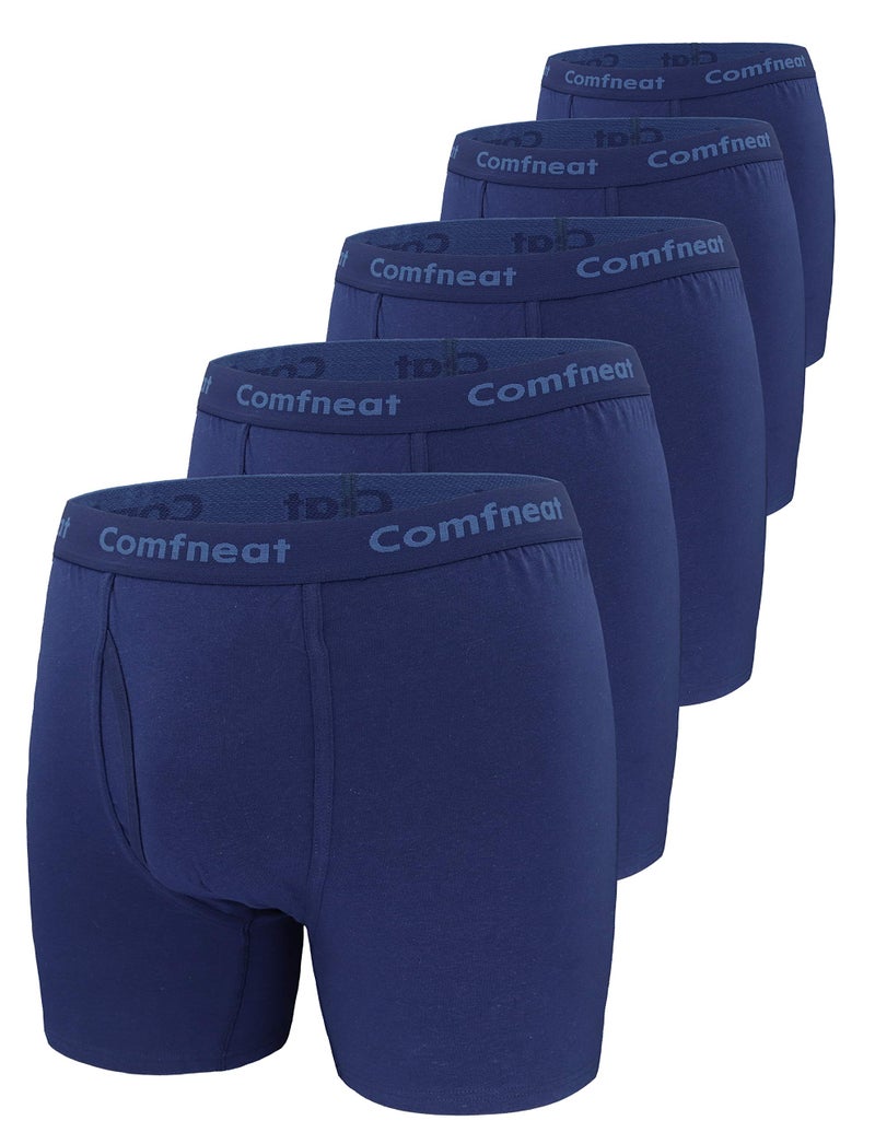 Comfneat Men's 5-Pack Big & Tall 3XL-7XL Boxer Briefs Cotton Spandex Underwear with Fly (Navy Pack-5, 6XL) - Image 1